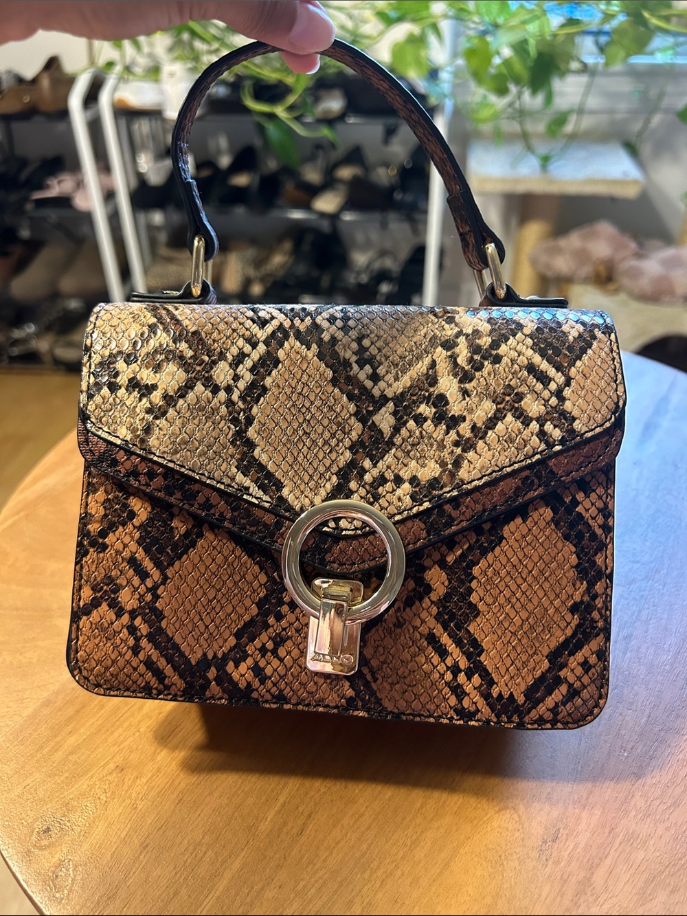Also Snake-Embossed Muti-color Top Handle Bag